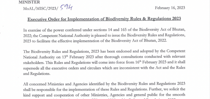Executive Order for Implementation of the Biodiversity Rules & Regulations 2023