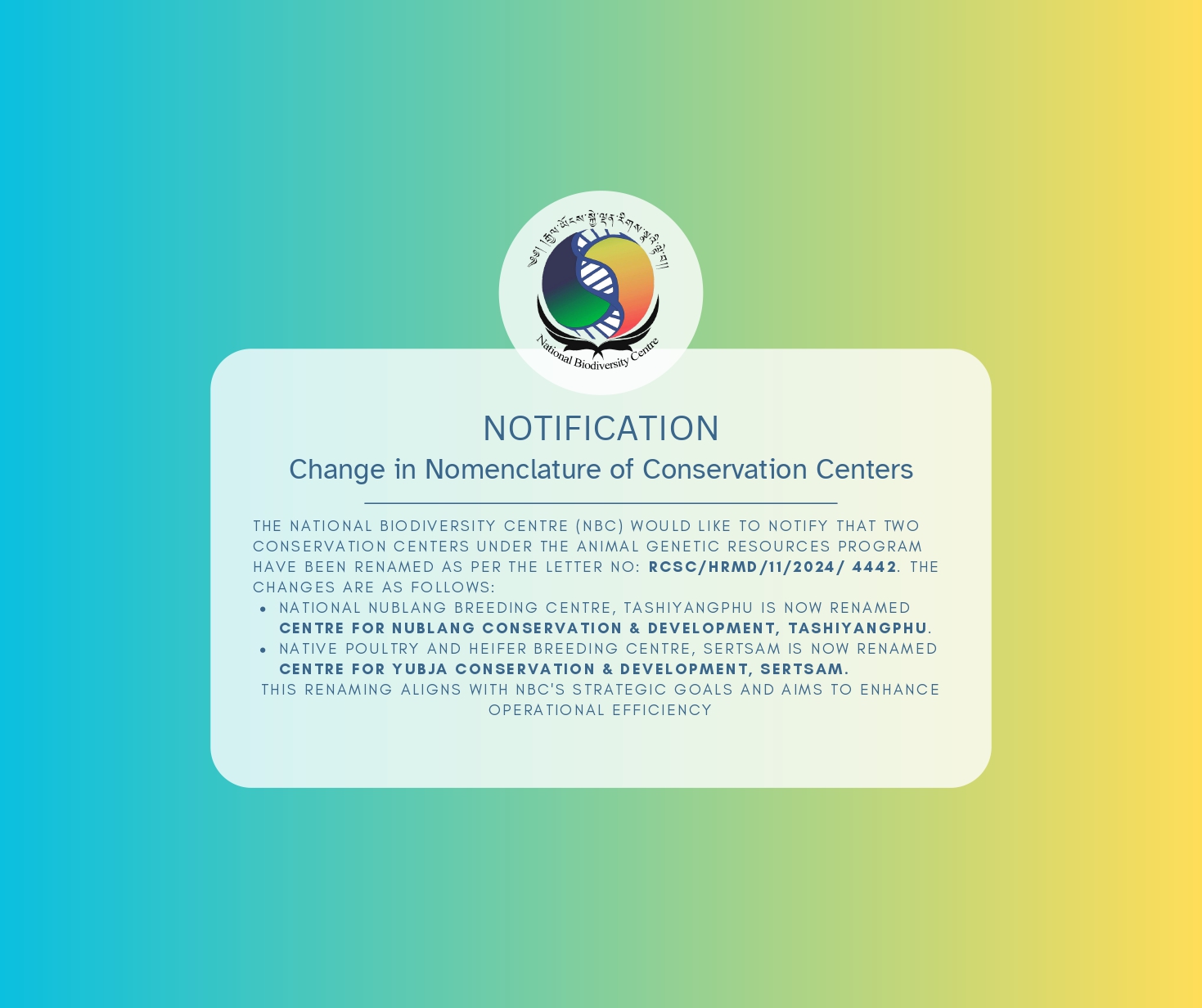 Change in Nomenclature of Conservation Centers