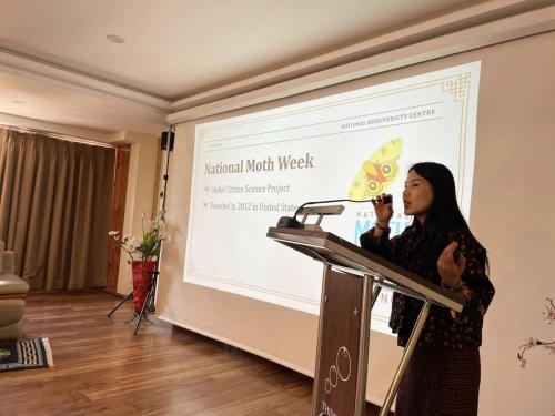 Ms. Tshering Pem, Biodiversity Officer from NBC reporting the updates from the National Moth Week, 2022 - a citizen-science initiative.